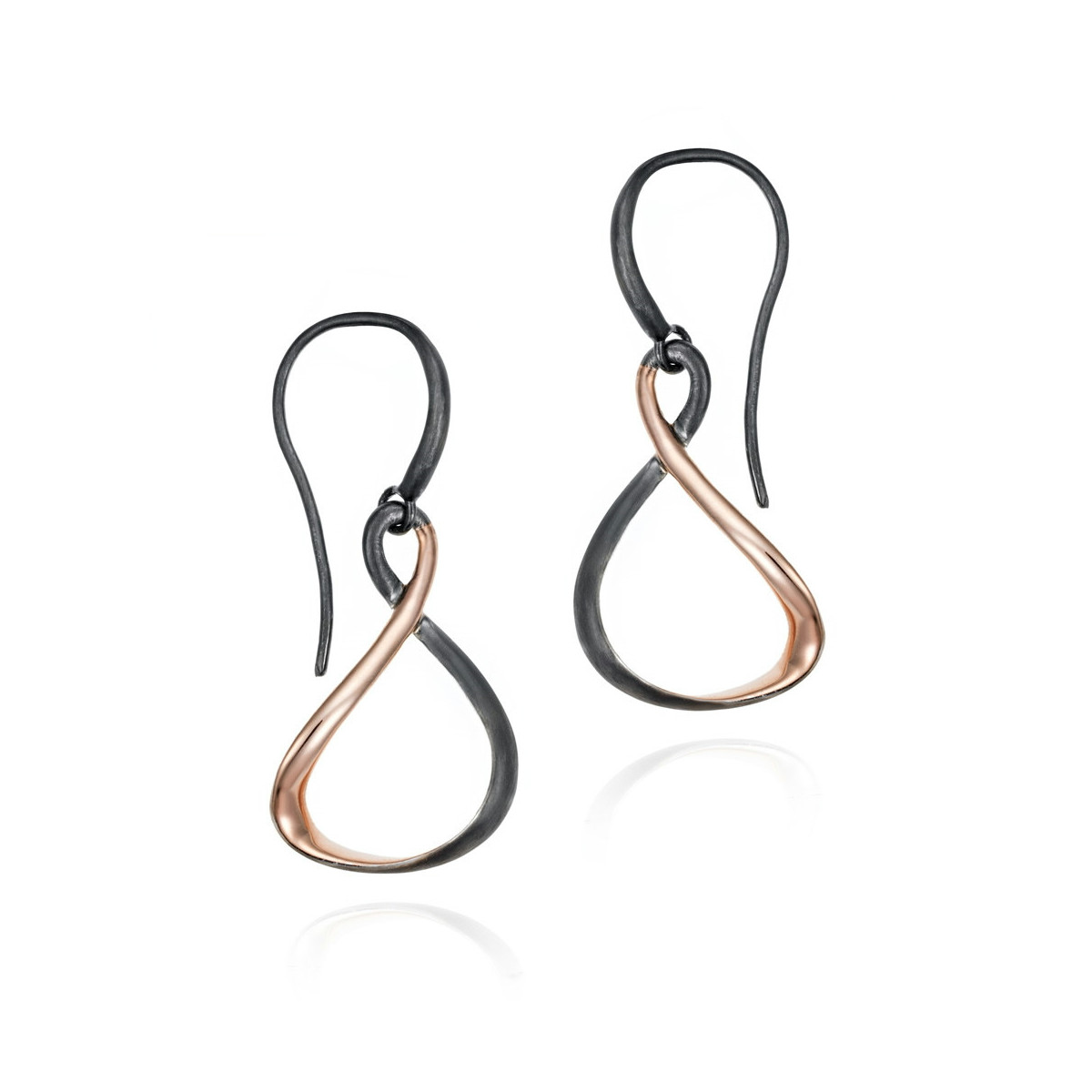 PENDIENTES VENICE de Plata. Baño Oro Rosa 18k y Rutenio Negro