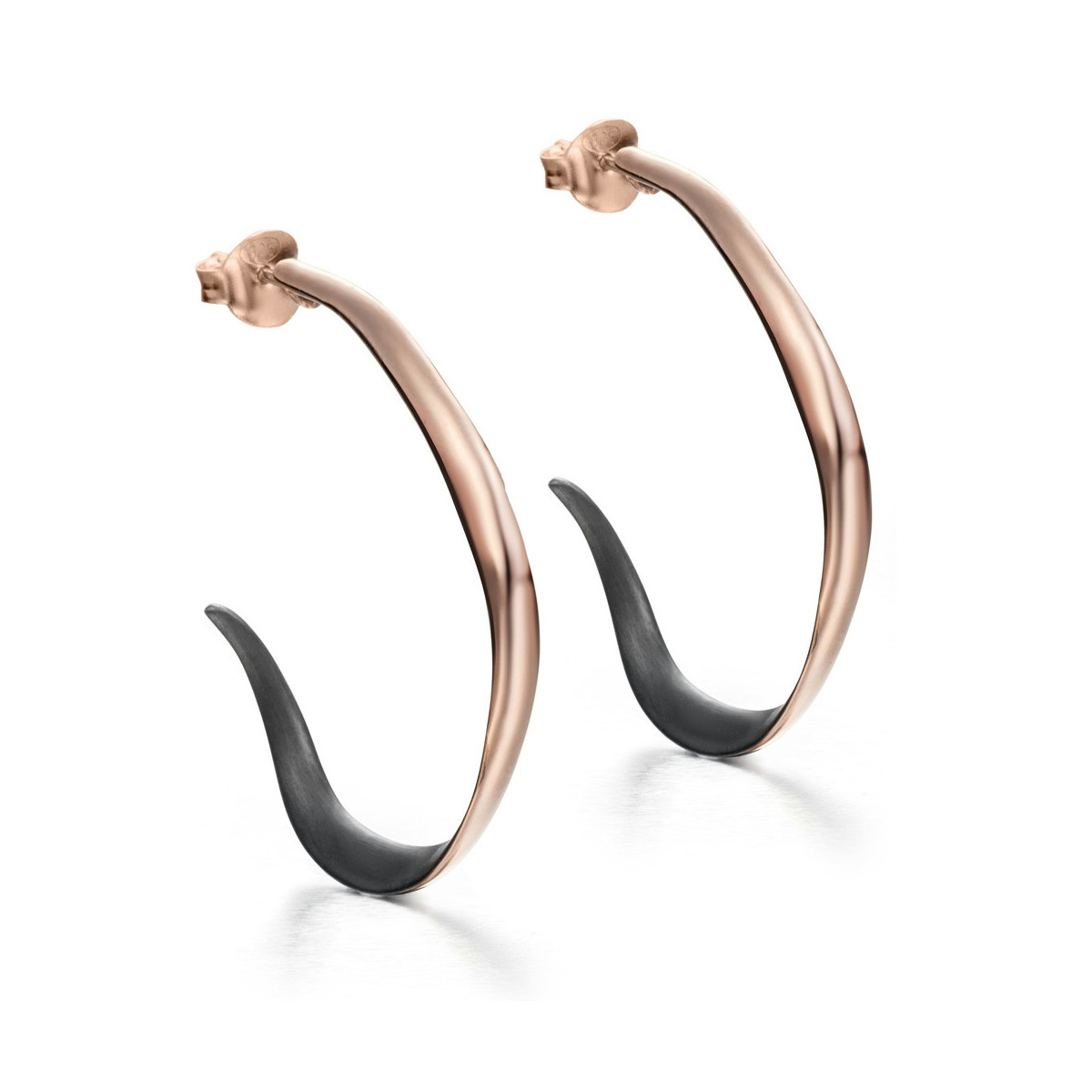 PENDIENTES VENICE de Plata. Baño Oro Rosa 18k y Rutenio Negro