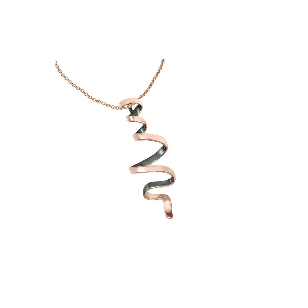 CURLS pendant in Silver. Black Ruthenium and 18k Rose Gold Vermeil