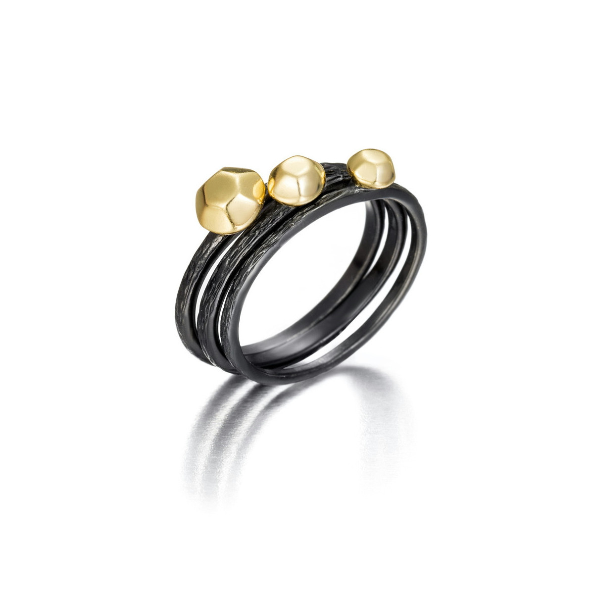 Anillo CELESTIAL de Plata. Baño Oro 18k y Rutenio Negro