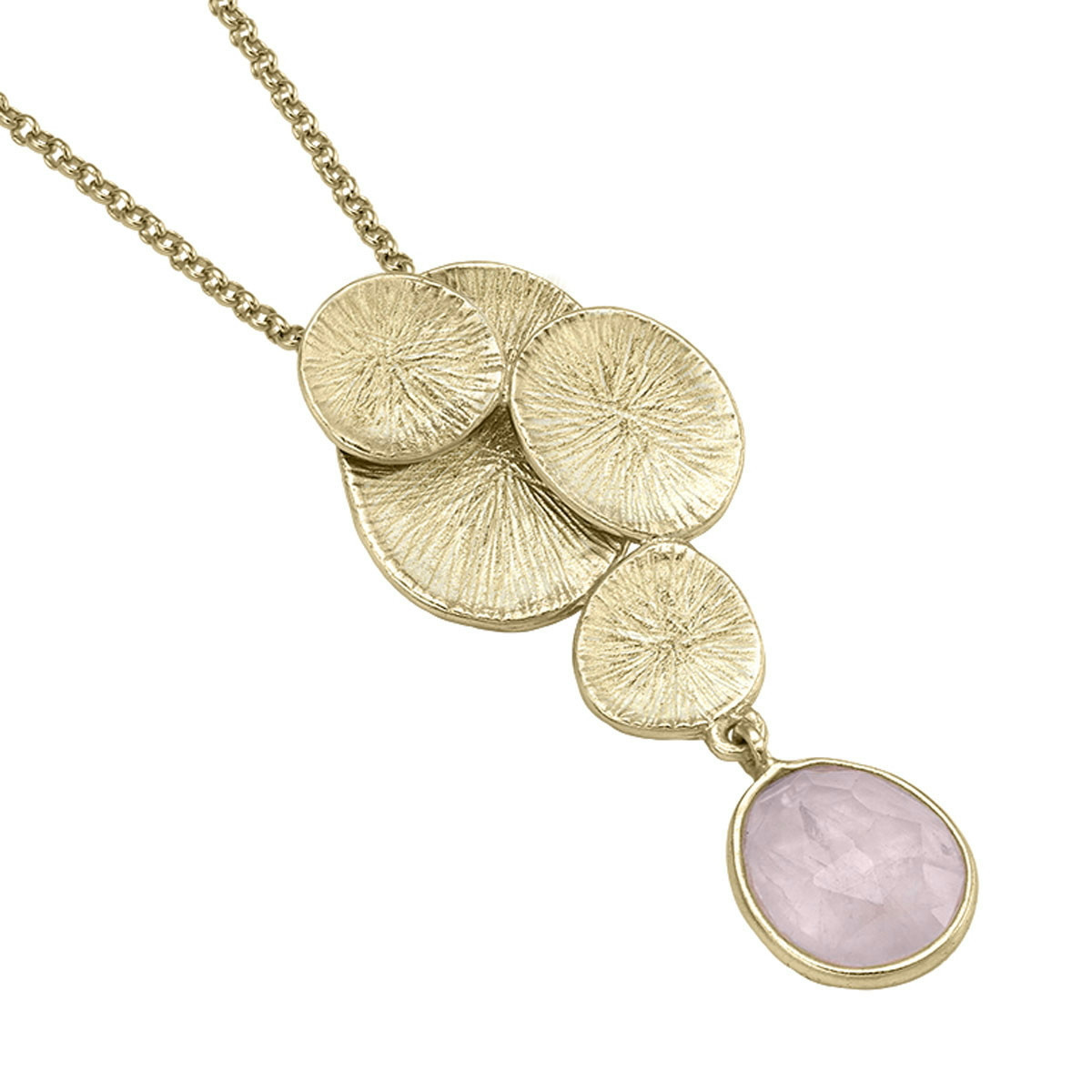 LILY Pendant in Silver with Rose Quartz. 18k Gold Vermeil