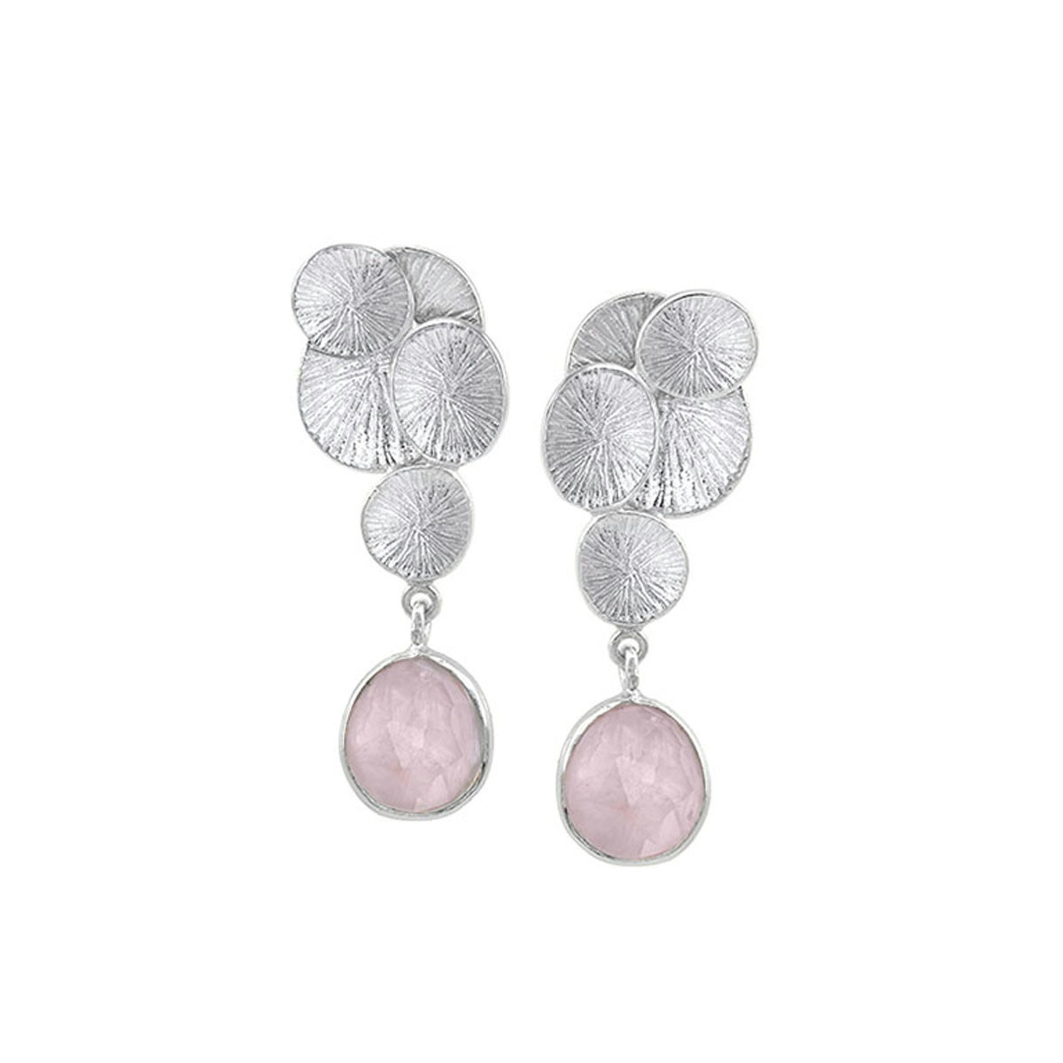 LILY Earrings in Silver with Rose Quartz.