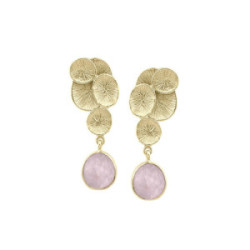 Pendientes LILY de Plata con Cuarzo Rosa. Baño de Oro 18k