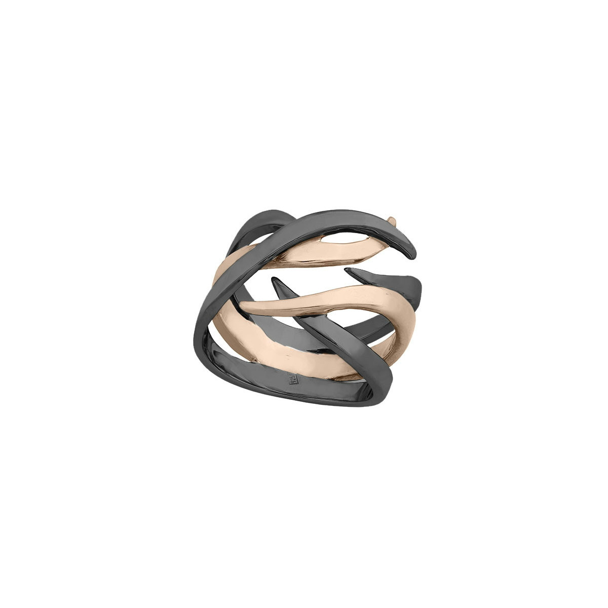 Anillo  ROOTS de Plata. Baño de Oro 18k y Rutenio negro