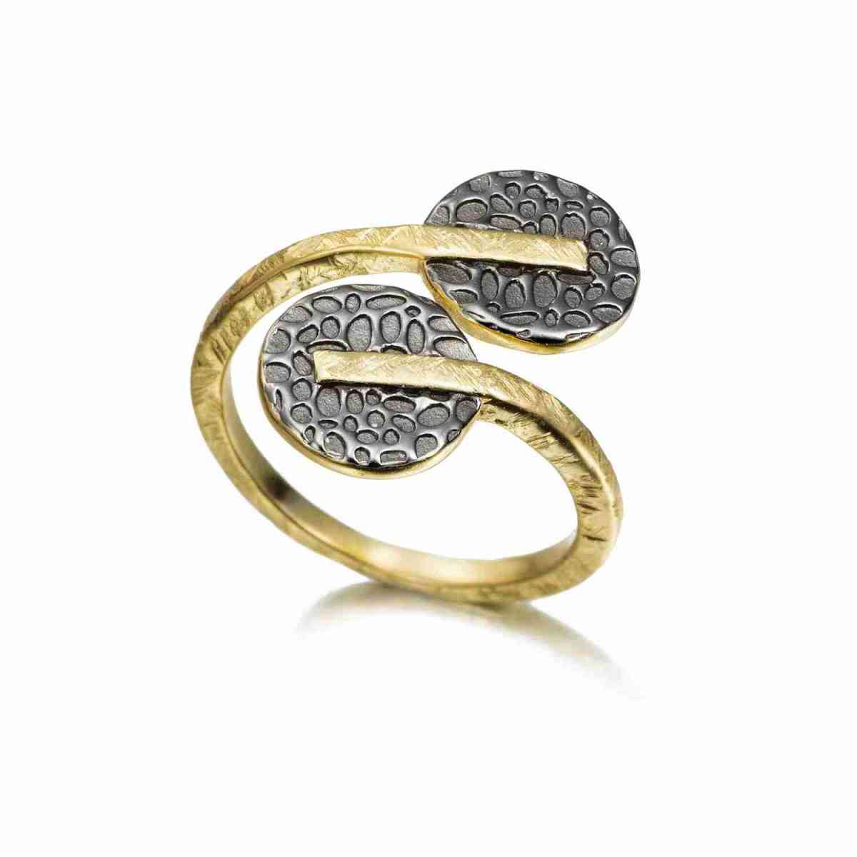 Anillo KYMBAL de Plata. Baño de Oro 18k y Rutenio Negro