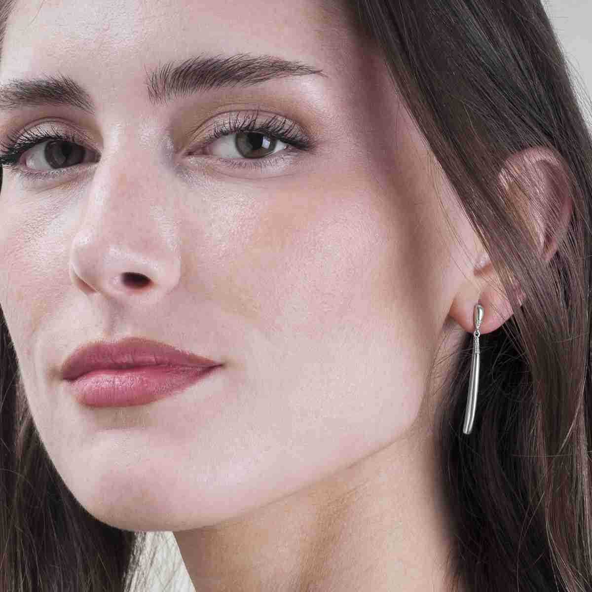 Modern long silver earrings