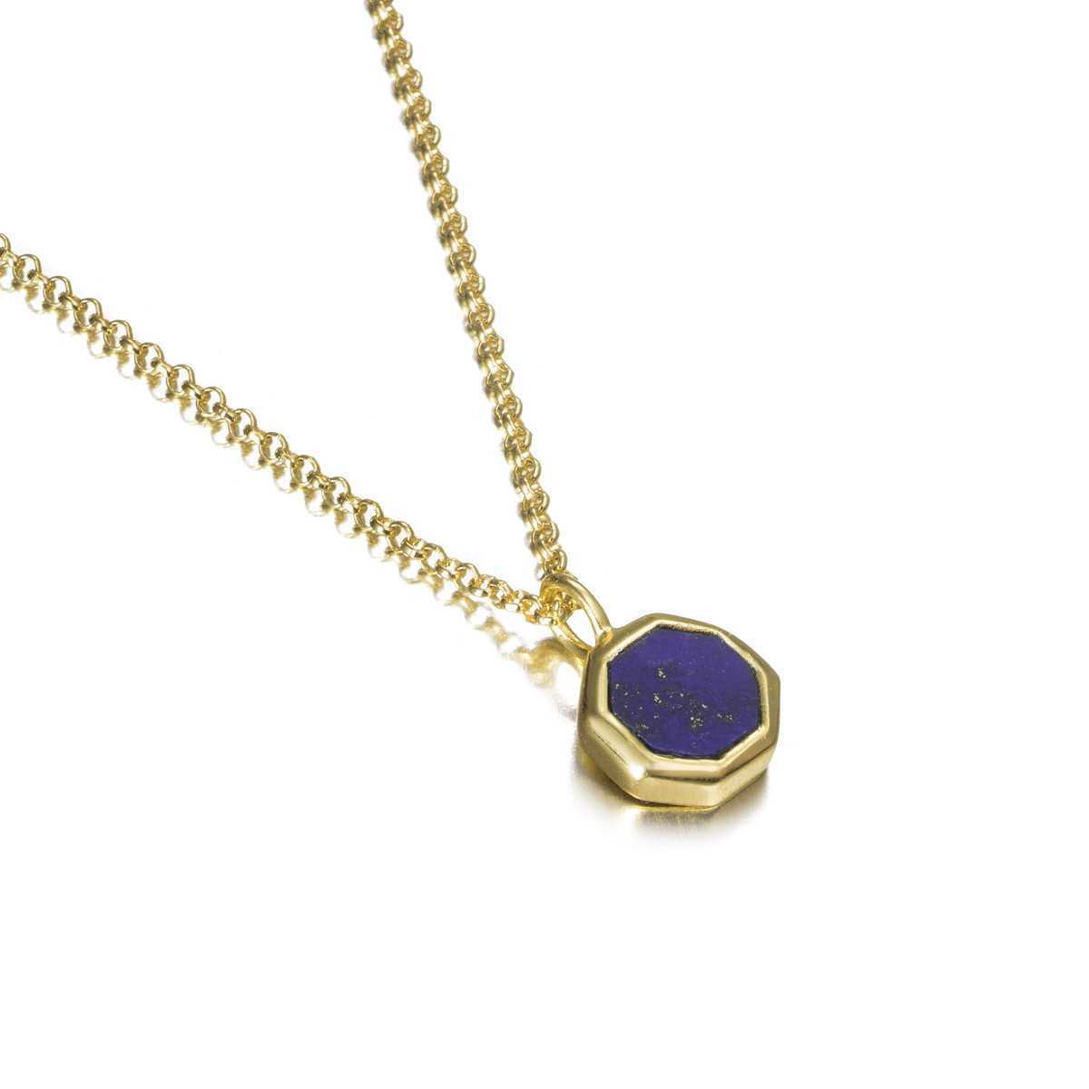 Hexagonal Lapislazuli Pendant in Silver with Gold vermeil