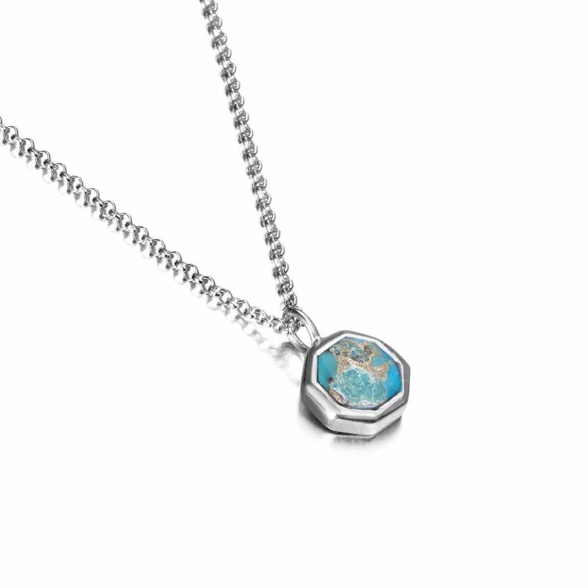 Hexagonal Turquoise Pendant in Silver