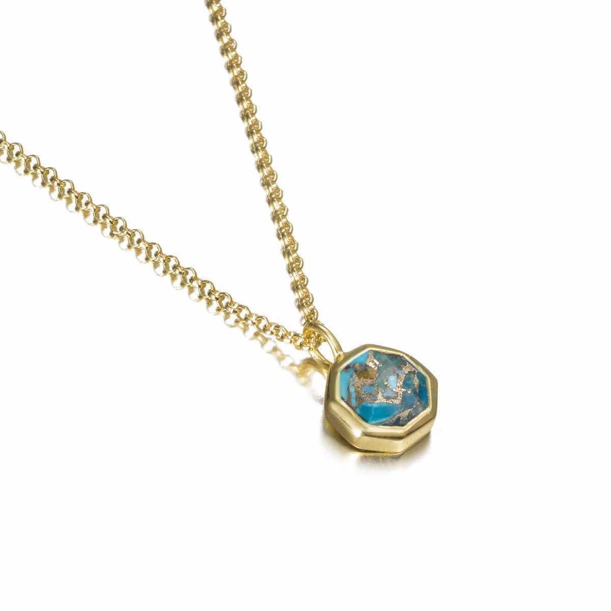 Hexagonal Turquoise Pendant in Silver with Gold vermeil