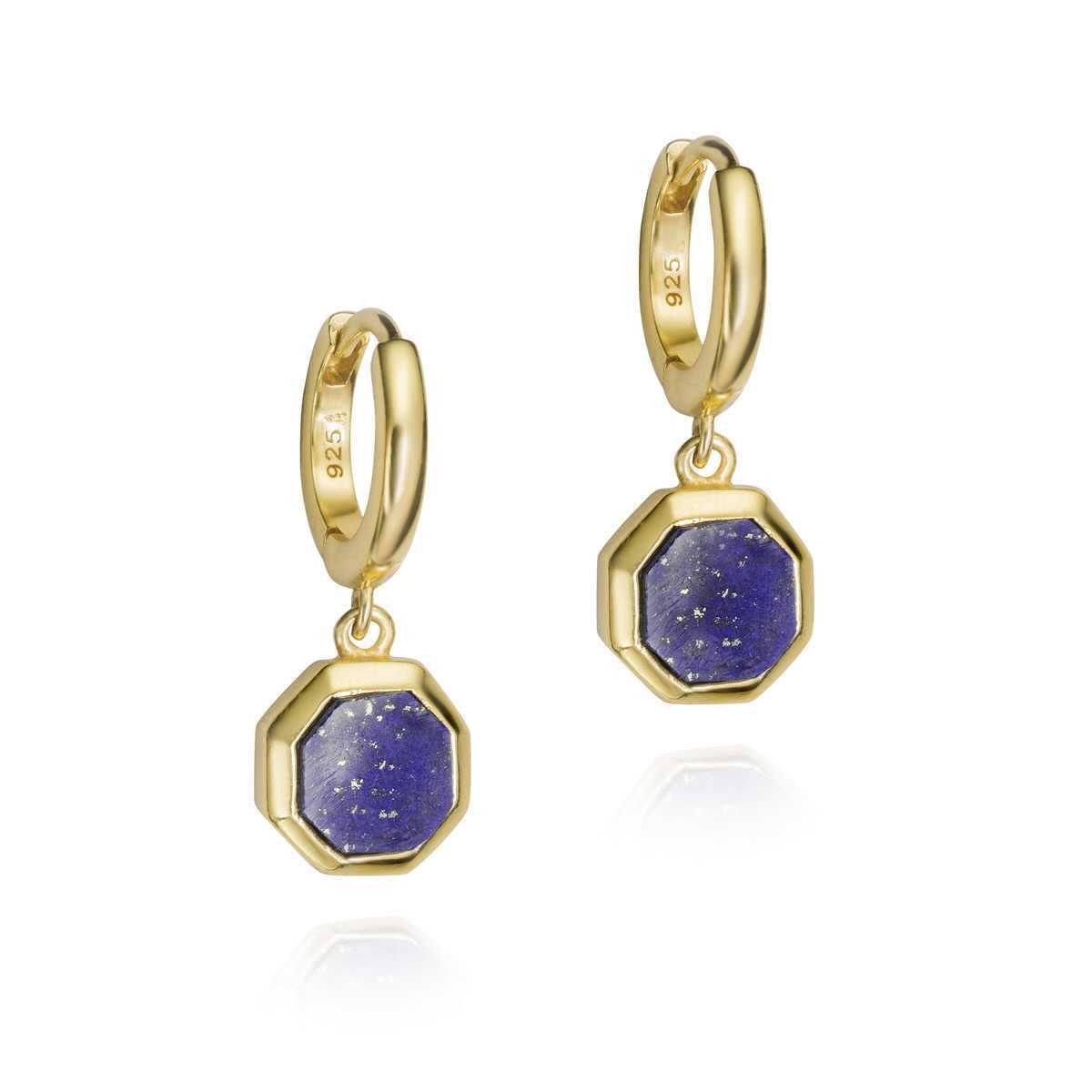 Pendientes hexagonales de Lapislázuli en plata con Baño de Oro