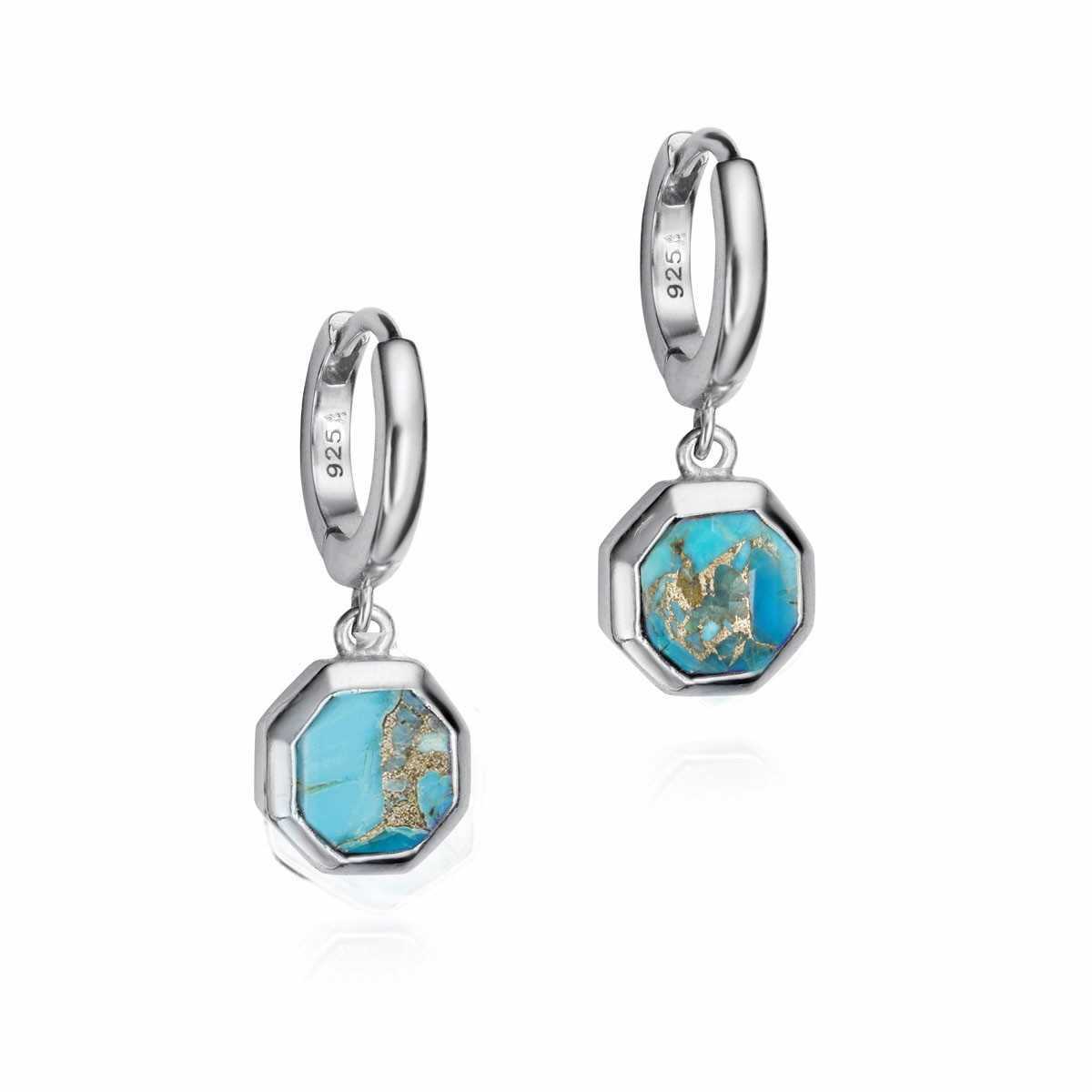 Pendientes hexagonales de Turquesa en Plata