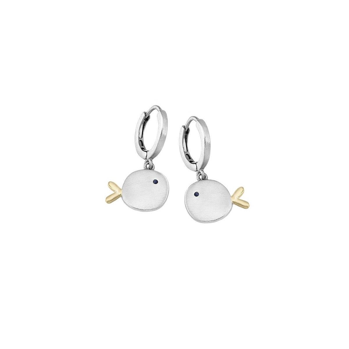 Pendientes huggie de peces en plata con baño de Oro