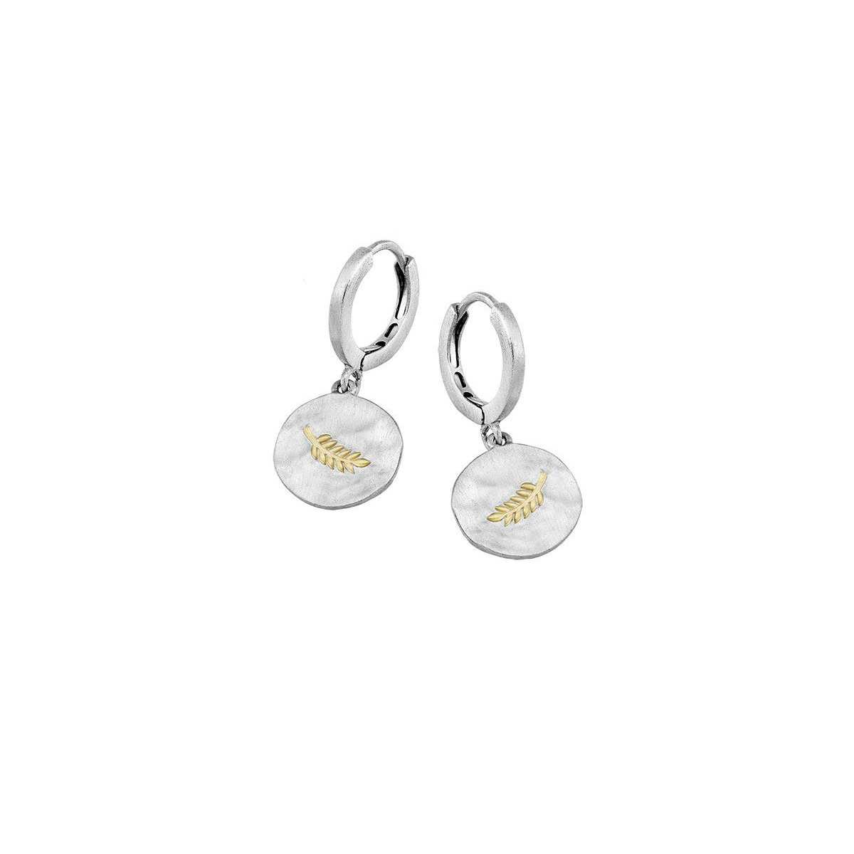 Pendientes huggie con ramas en plata con baño de Oro