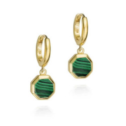 Pendientes hexagonales de Malaquita en plata con Baño de Oro