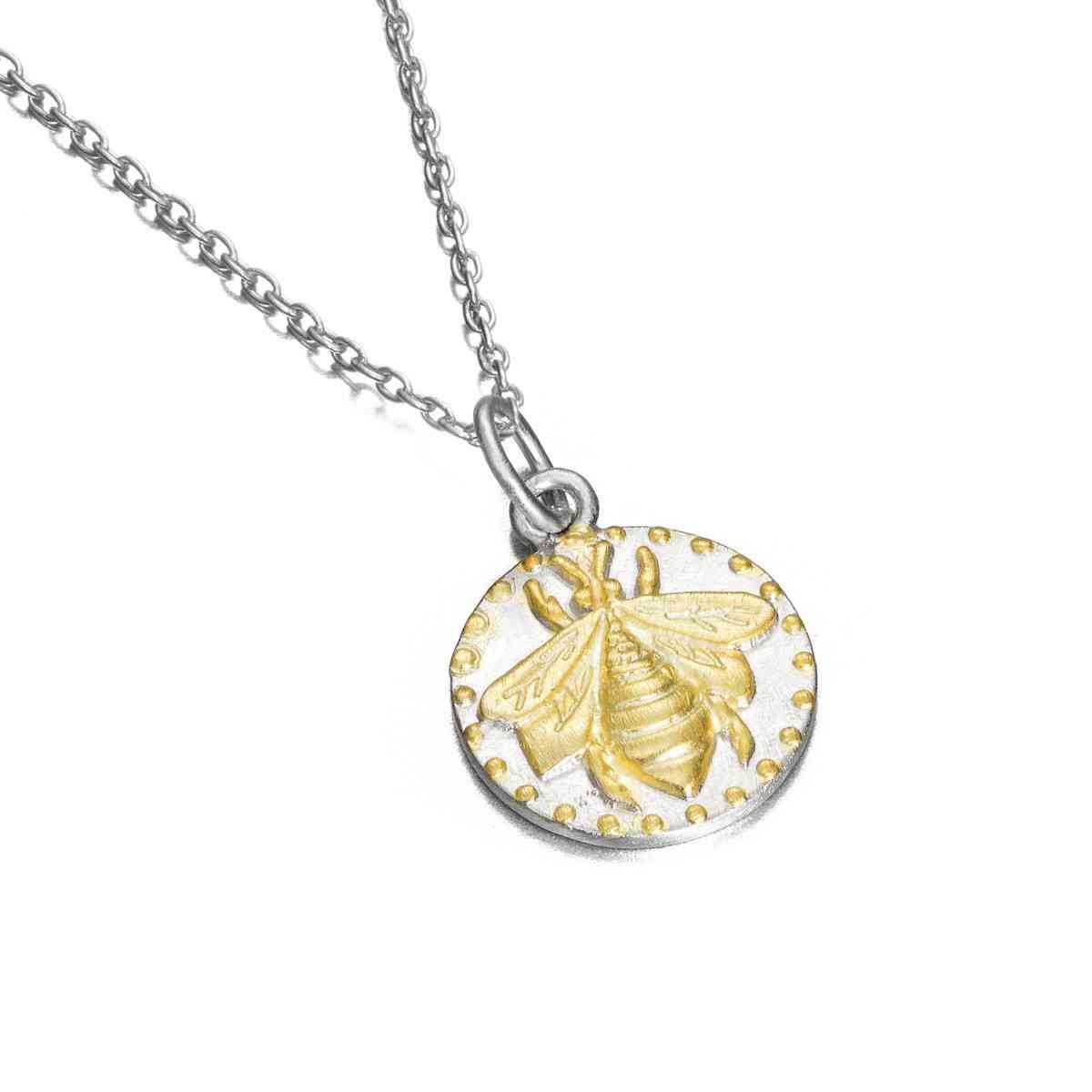 Bee medallion pendant in sterling silver with 18k gold vermeil
