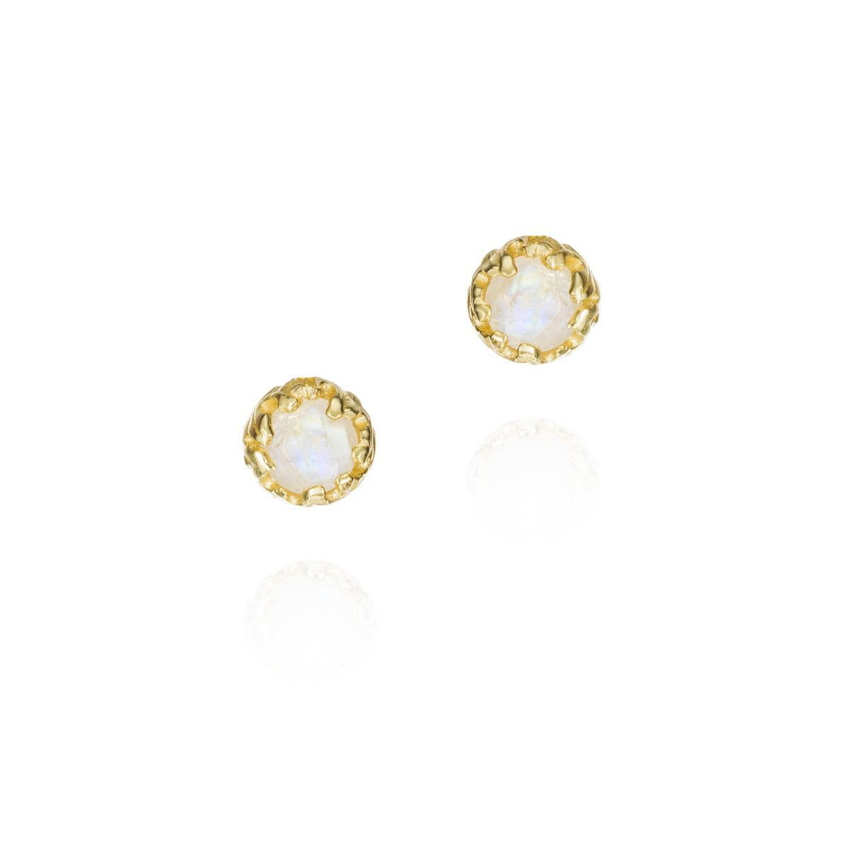Rainbow Moonstone stud earrings in sterling silver with 18k gold vermeil