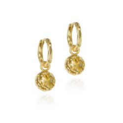 Pendientes de aro pequeños con Citrino de plata con baño de oro 18k