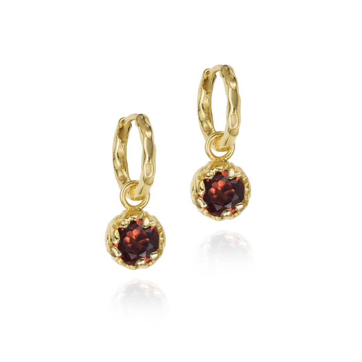 Small hoop earrings with Garnet in sterling silver with 18k gold vermeil