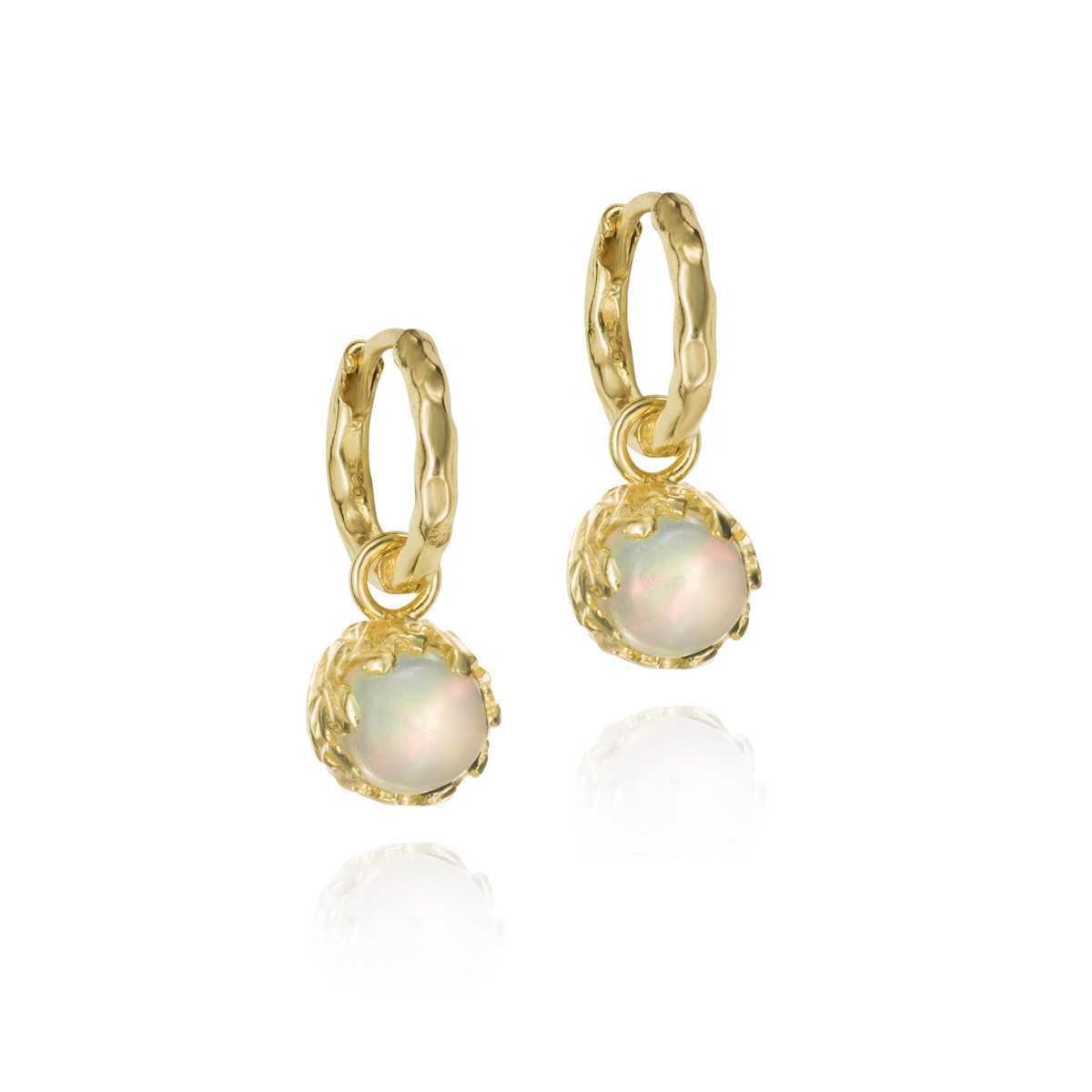 Small hoop earrings with Opal in sterling silver with 18k gold vermeil