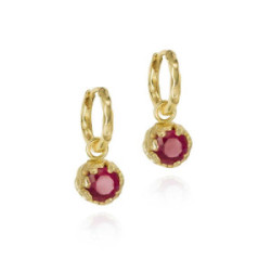 Pendientes de aro pequeños con Rubí de plata con baño de oro 18k