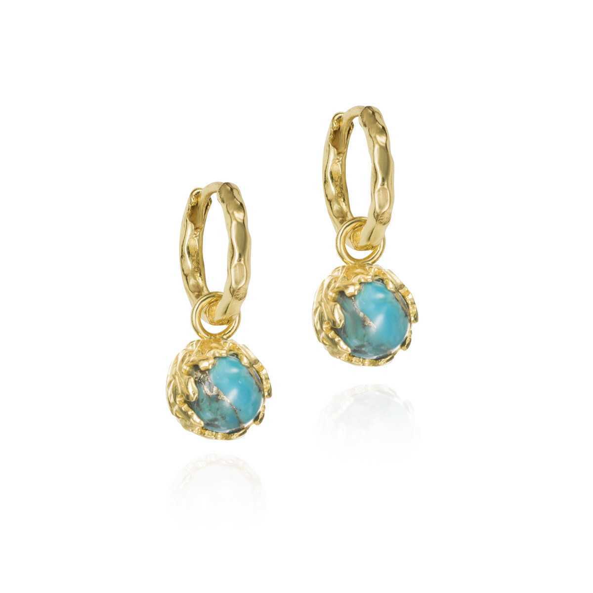 Small hoop earrings with Turquoise in sterling silver with 18k gold vermeil