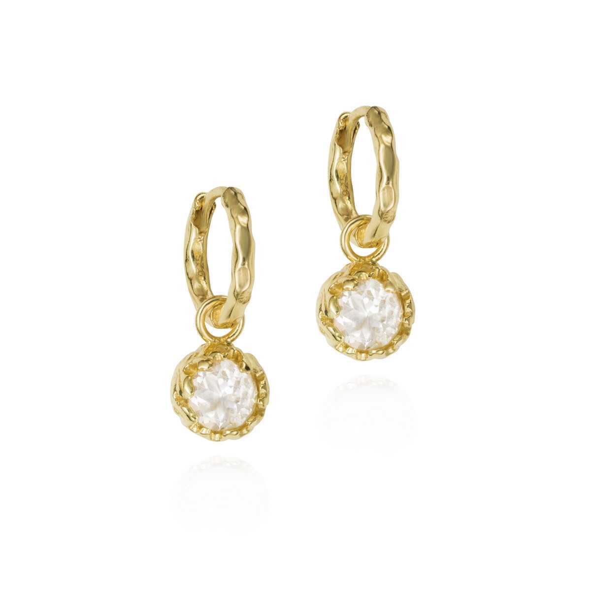 Small hoop earrings with White Topaz in sterling silver with 18k gold vermeil