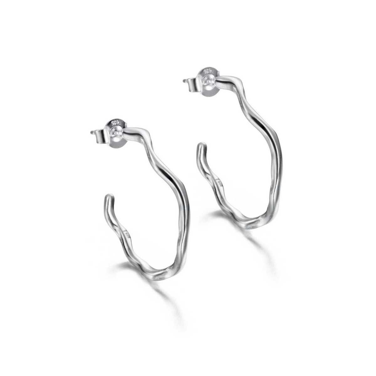 Pendientes de aro irregular en plata de ley