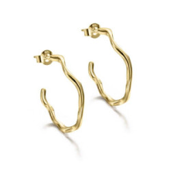 Pendientes de aro irregular plata de ley con baño de oro 18k