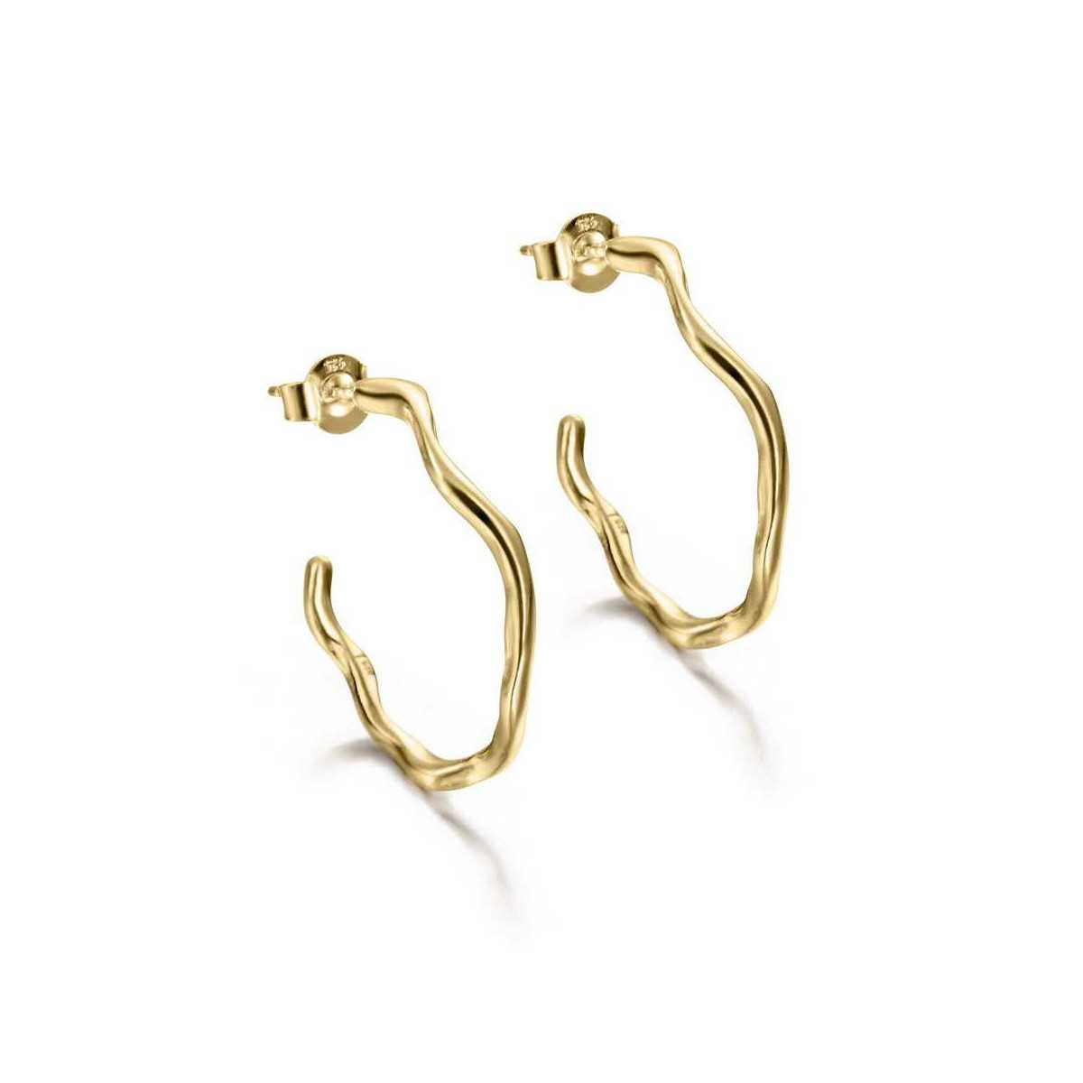 Pendientes de aro irregular plata de ley con baño de oro 18k