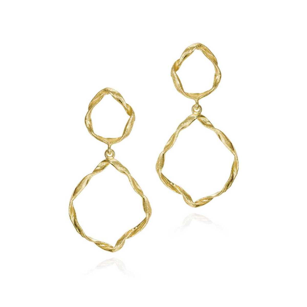 Pendientes irregular dos eslabones plata de ley con baño de oro 18k
